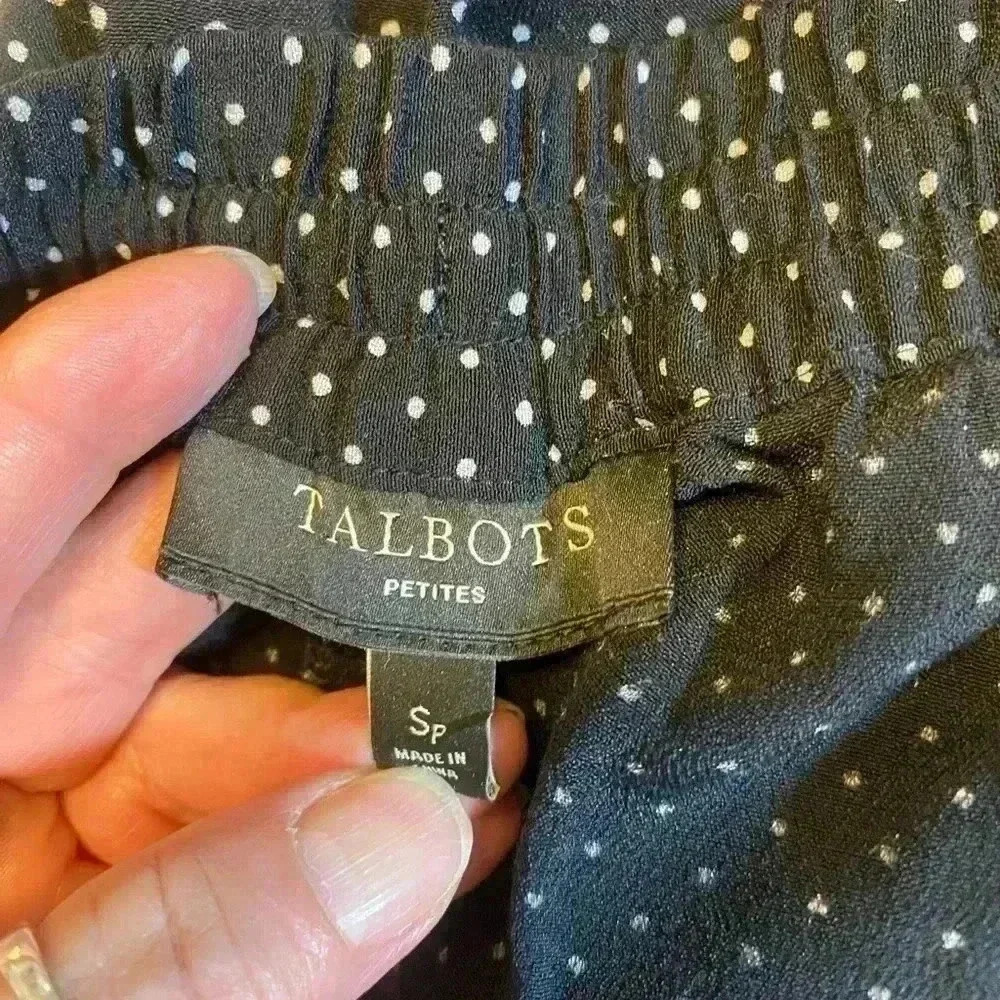 Talbots Petites black & white polka dot pants elastic waist side pockets size S - Picture 4 of 5